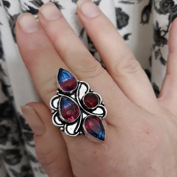 New Bicolor Tourmaline & Garnet 925 Silver Ring. - Picture 2 of 8